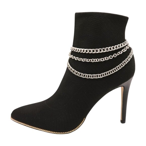 NEW Women Silver Boot Chain Bracelet Shoe 3 Strands Wave Charm Shoe Anklet SET - Picture 3 of 17